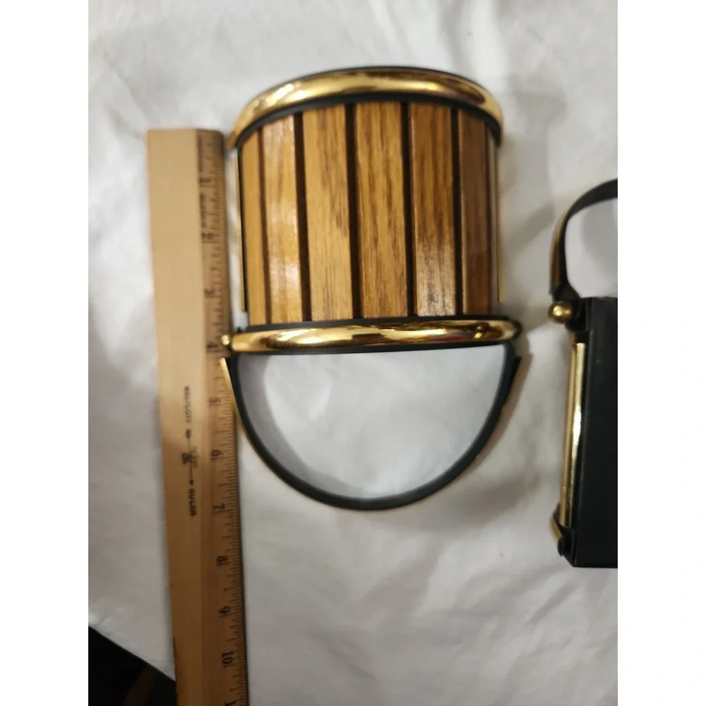 Vintage Wood And Brass Colored Wall Hanging Basket